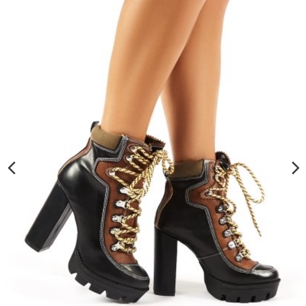 Black Laced-Up Hiker Heel Boots